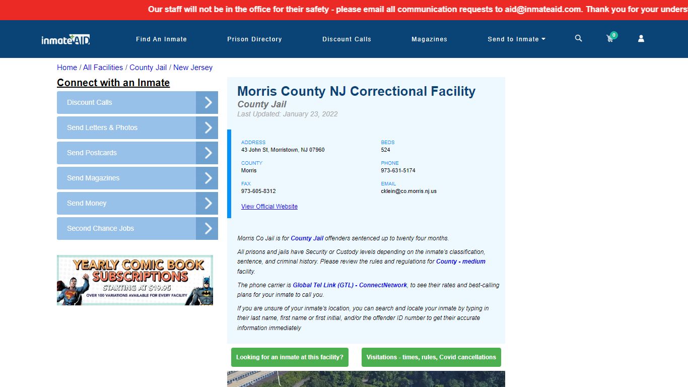 Morris County NJ Correctional Facility - Inmate Locator ...